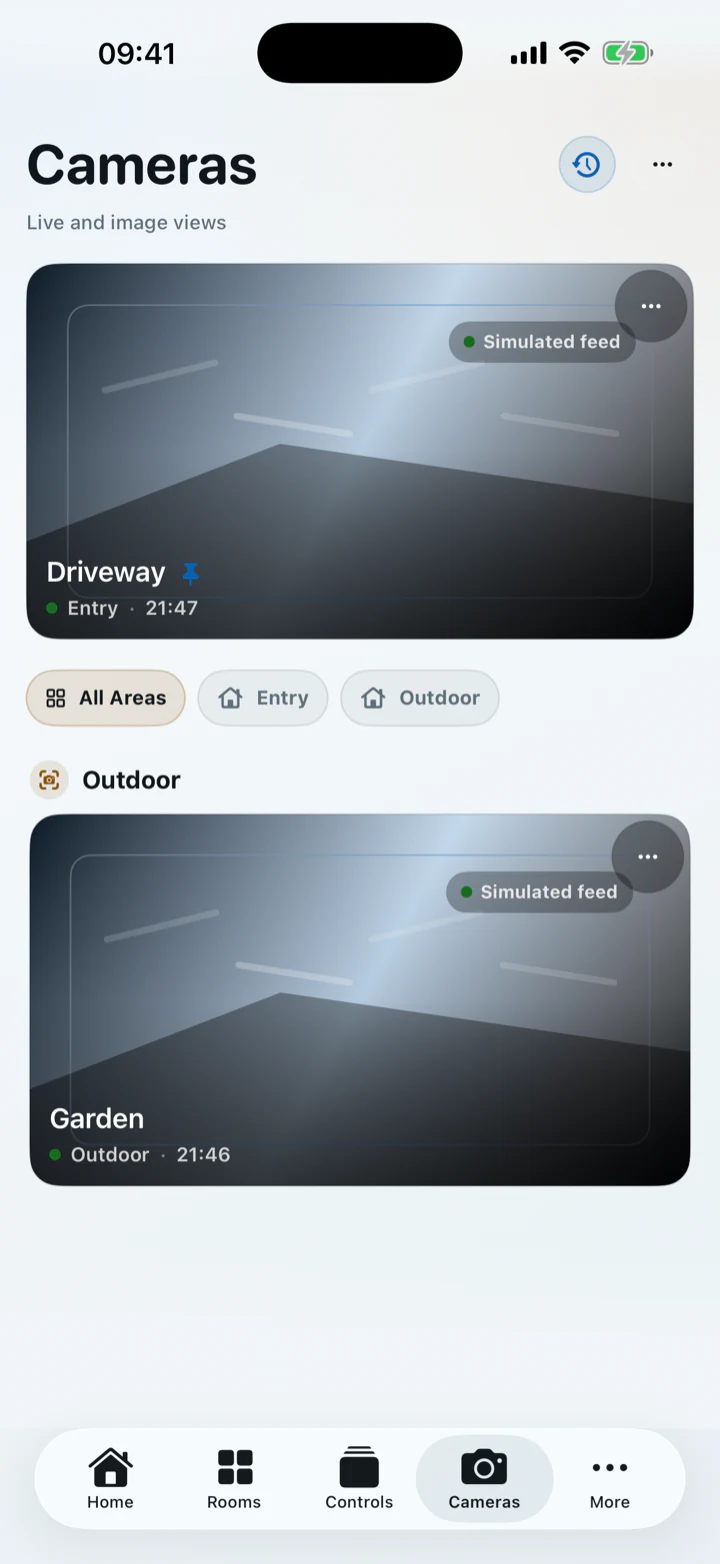 CasaRay Cameras screen on iPhone