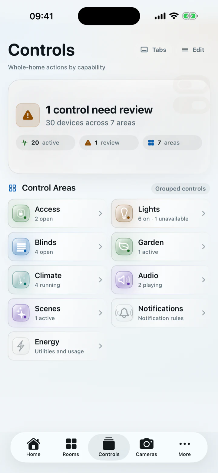 CasaRay grouped controls on iPhone
