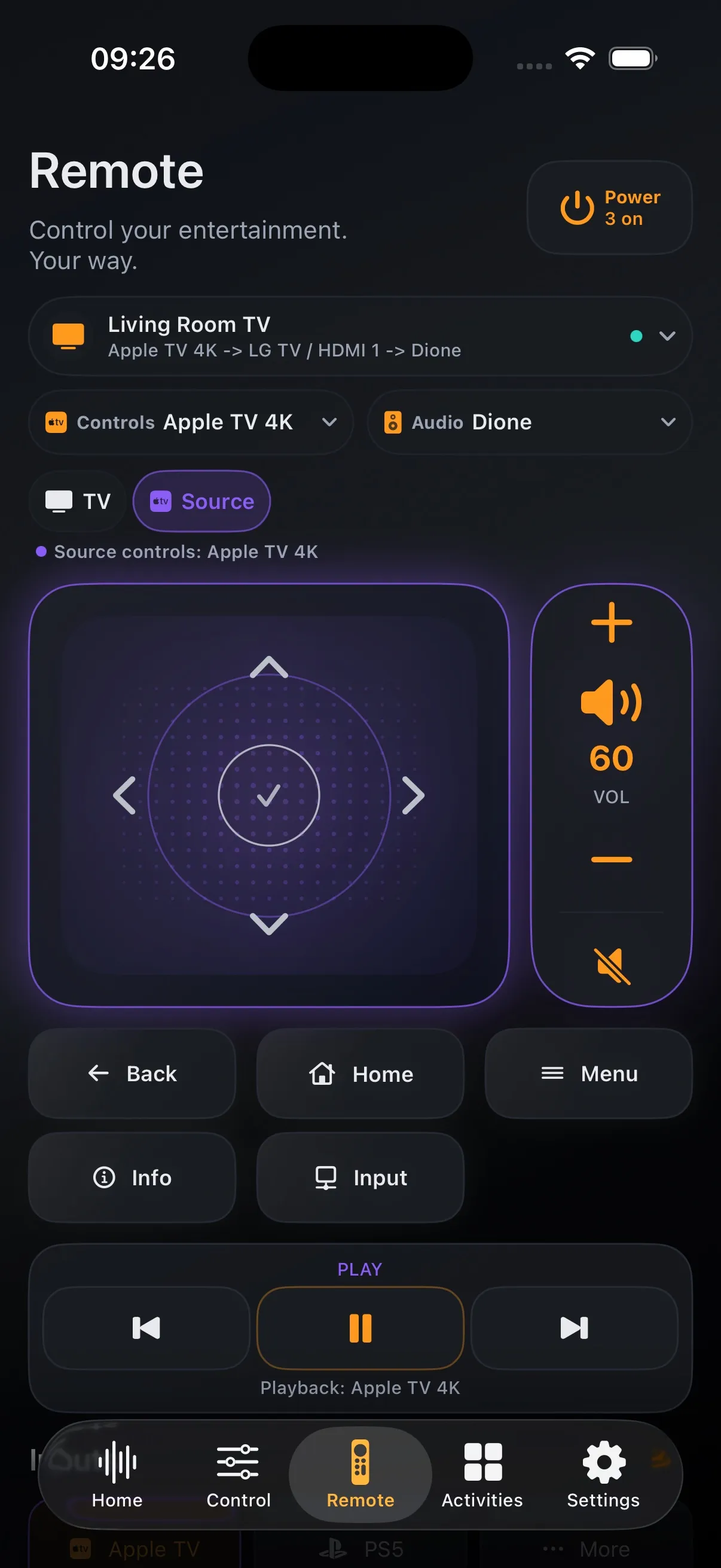 Tactra media remote on iPhone