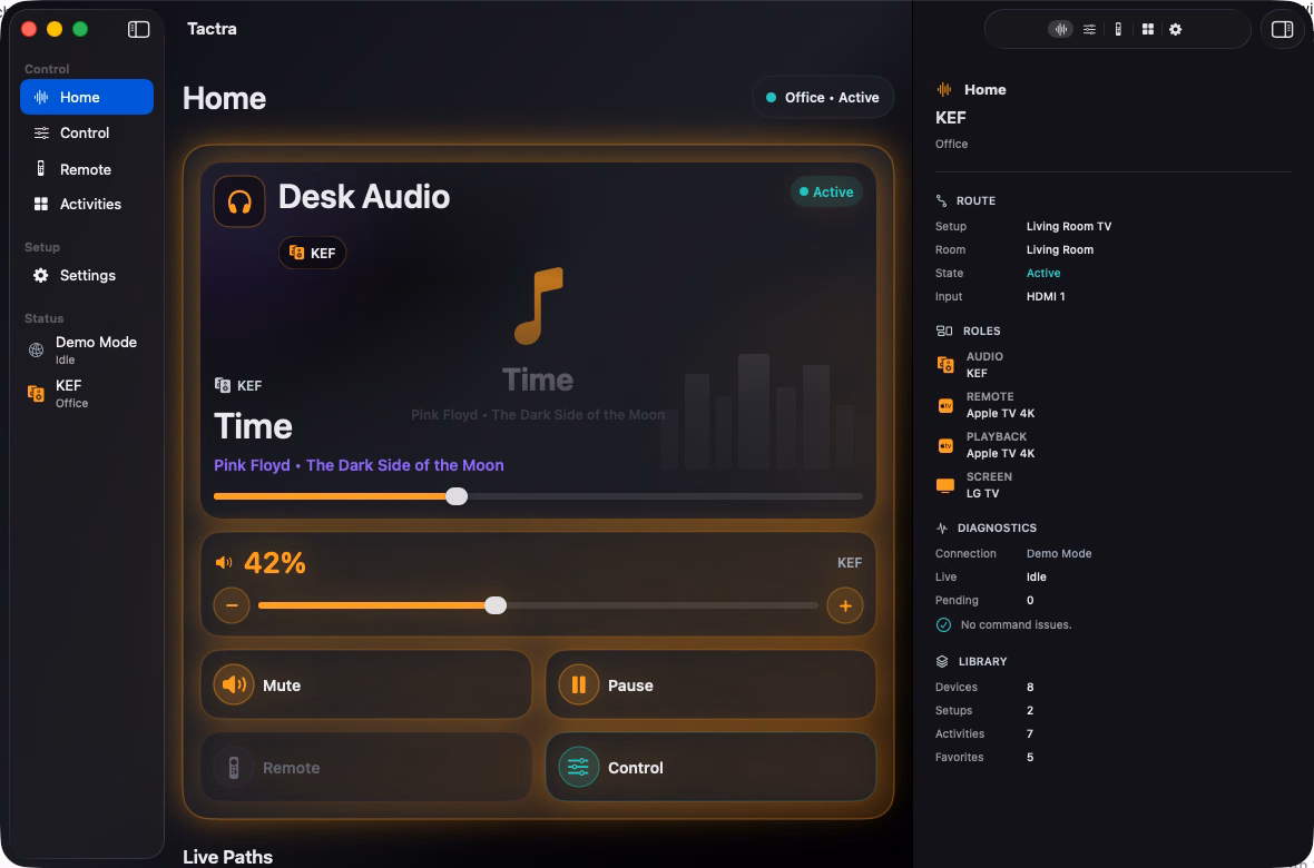 Tactra Remote home dashboard on Mac