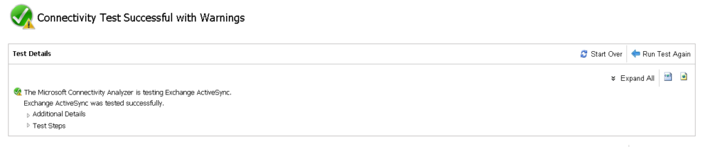 Microsoft Remote Connectivity Analyzer - Test Successful with Warning