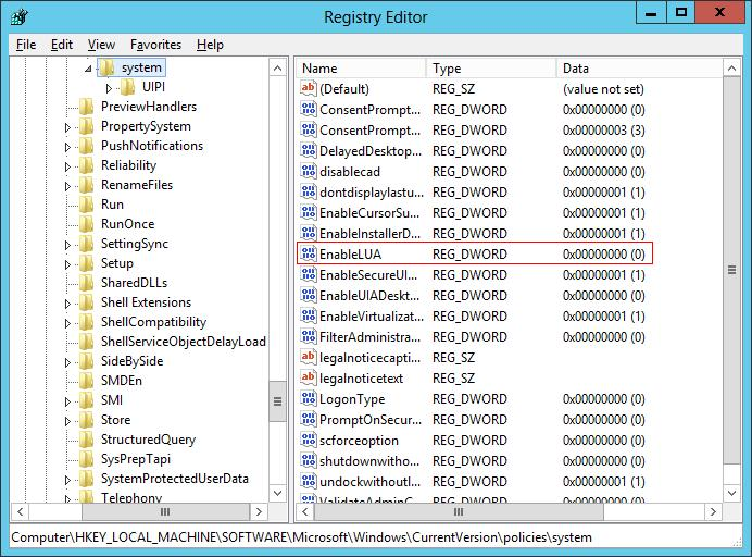 Как отключить uac в windows server 2012 r2