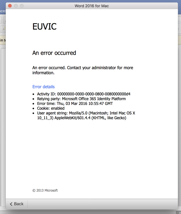 microsoft office 2016 for mac errors