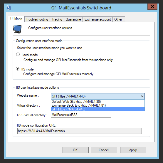 gfi mailessentials configuration web interface