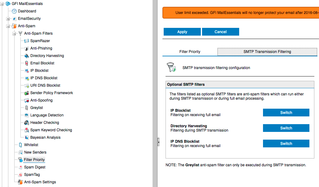 gfi mailessentials blank entry in whitelist