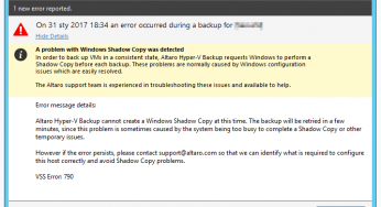 The shadow copy provider had an unexpected error while trying to process the specified command.