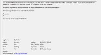 Windows 10 – High CPU Usage with EvntAgnt Warning Event ID 3007 in Event Log