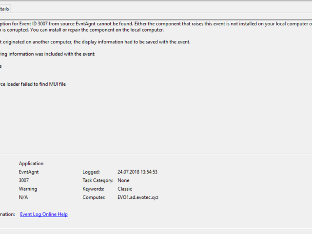 EvntAgnt Error 3007