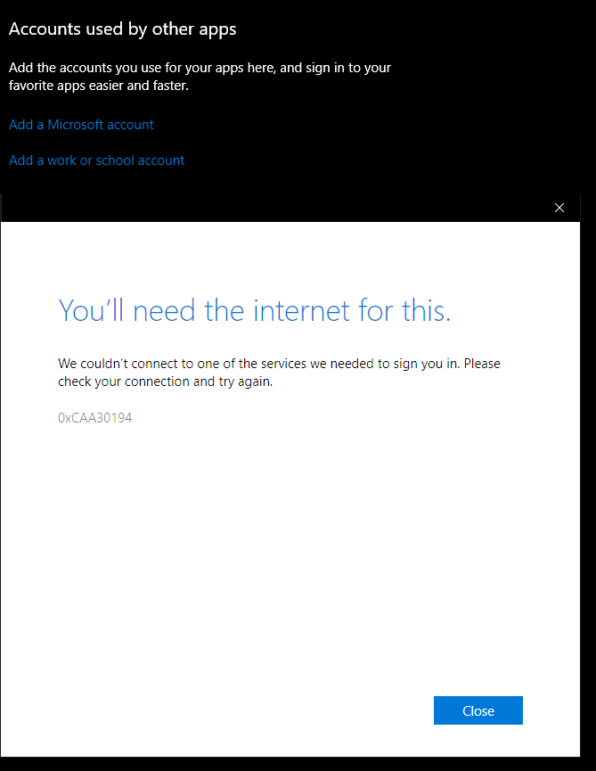 Windows 10 - You'll need the internet for this 0xCAA7004 or
