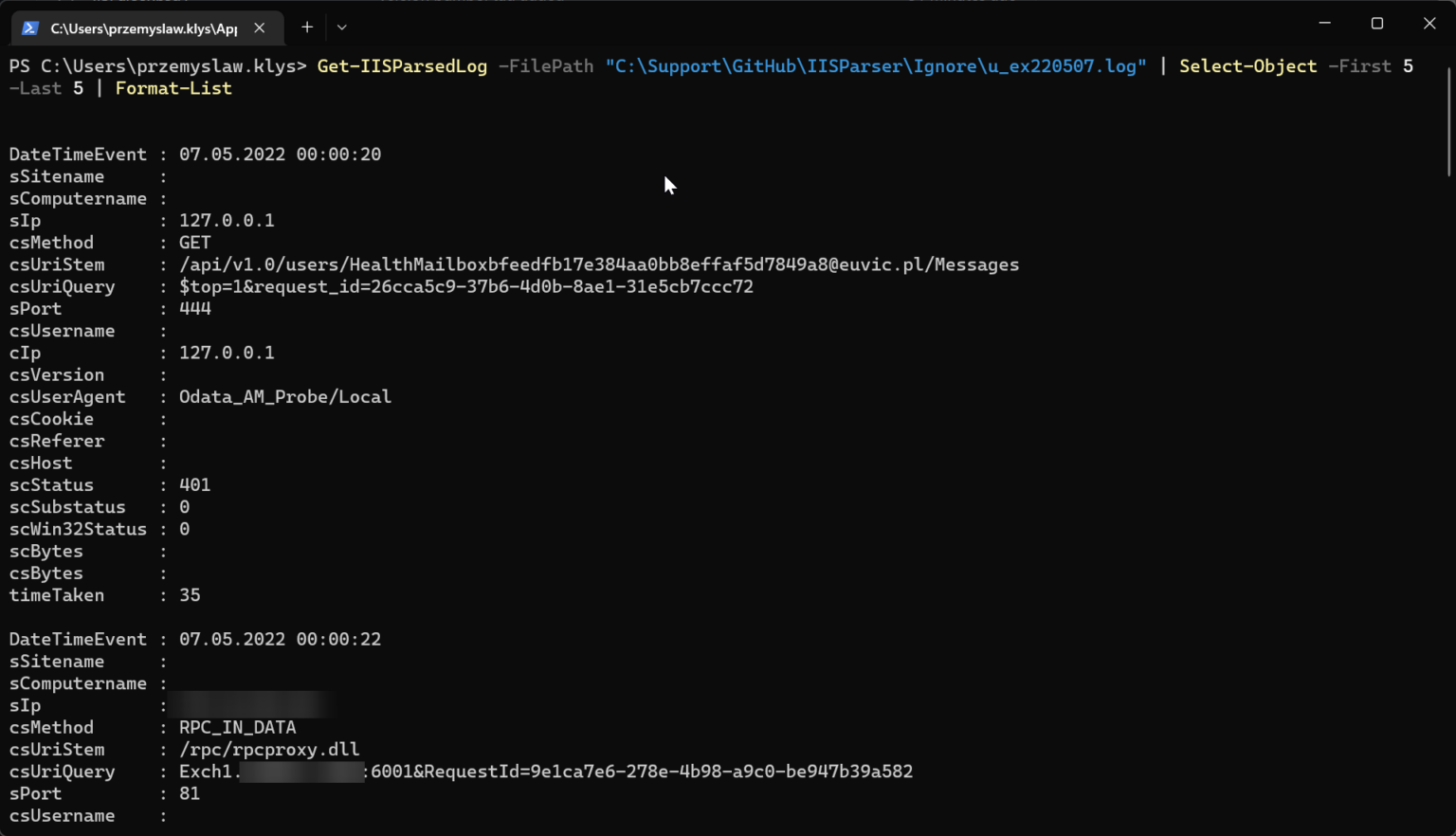 Reading IIS logs with PowerShell - Evotec